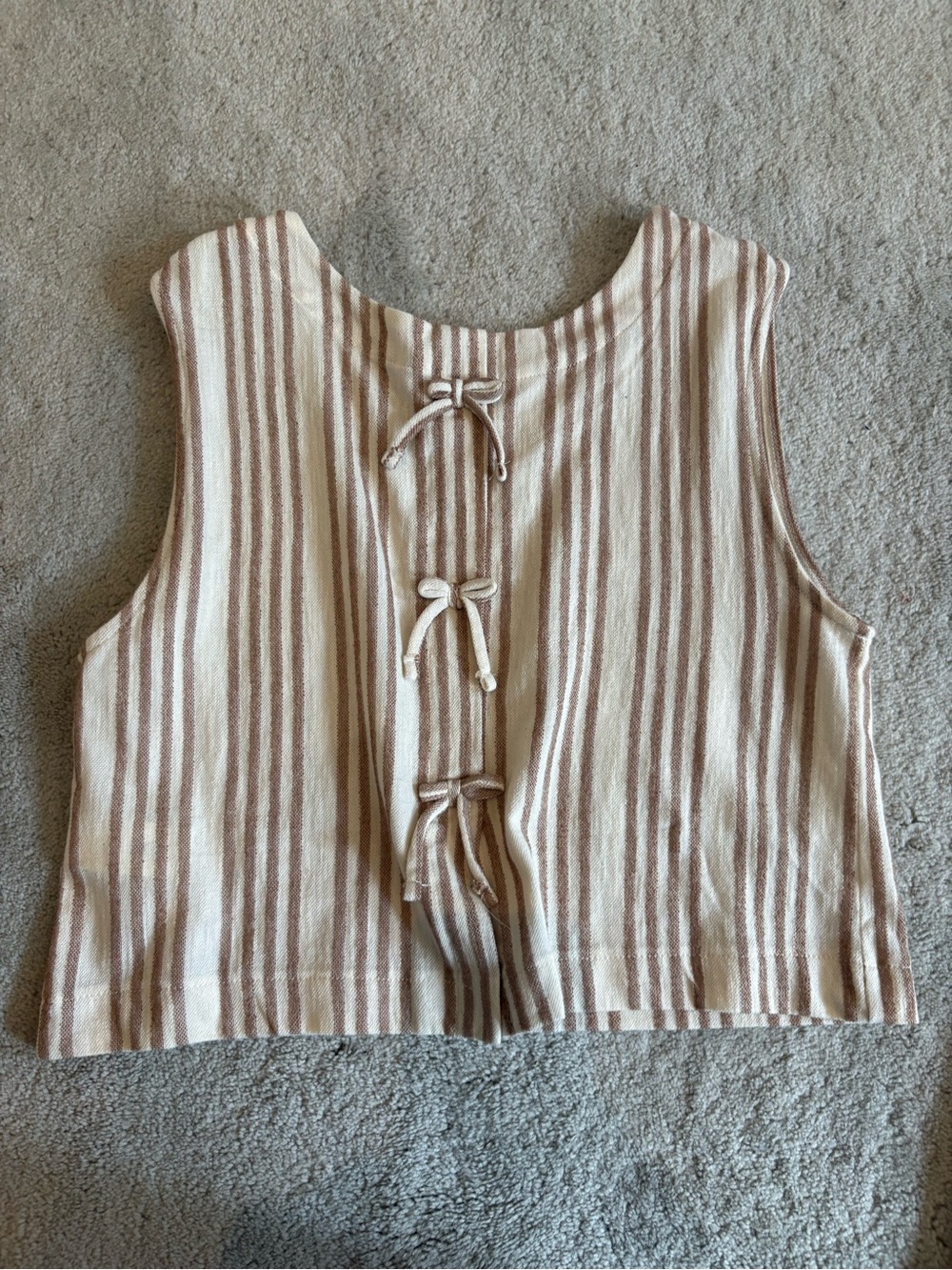 Zara Beige & Cream Striped Tie-Back Tank